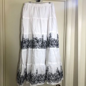 White Embroidered Tiered Maxi Skirt